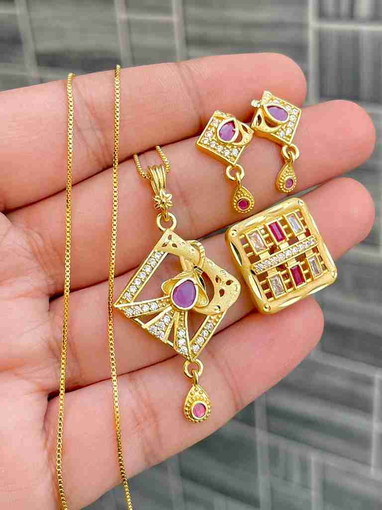 Gold Plated Pendant With Tops Ad Adjustable Ring Combo